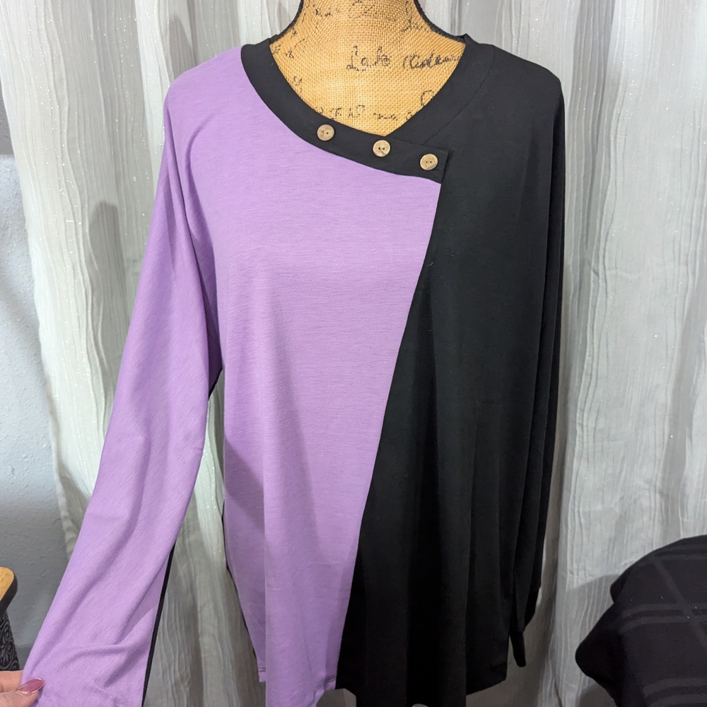 Elegant Black and Purple Long Sleeve Women's Top